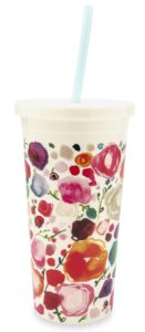 kate spade new york insulated plastic tumbler with reusable straw, 20 ounce travel cup, floral