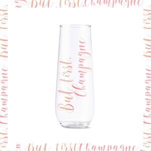 TOSSWARE POP 9oz Flute Pink Rose Toast Series, SET OF 6, Premium Quality, Recyclable, Unbreakable & Crystal Clear Plastic Printed Champagne Glasses
