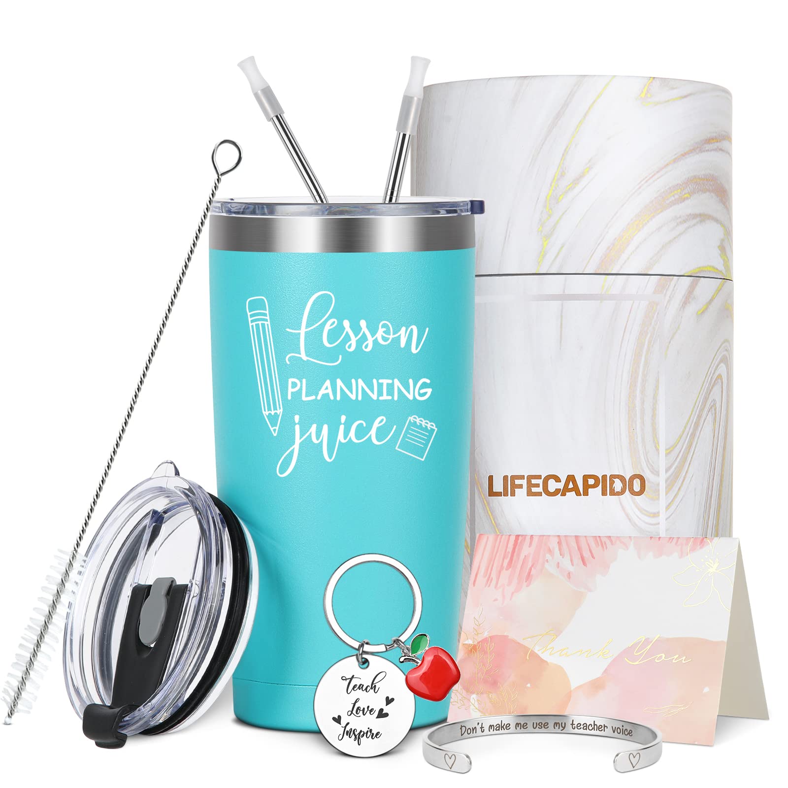 Lifecapido Teacher Gifts, Lesson Planning Juice Travel Tumbler, Teacher Tumbler Gift Set, Teacher Appreciation Gift Thank You Gift Christmas Gift Retirement Gift for Teacher Professor, 20oz Aqua Blue