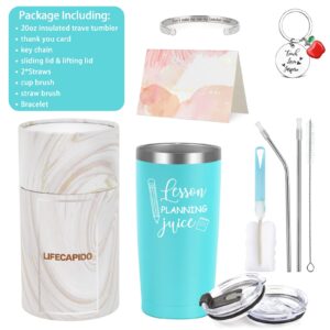 Lifecapido Teacher Gifts, Lesson Planning Juice Travel Tumbler, Teacher Tumbler Gift Set, Teacher Appreciation Gift Thank You Gift Christmas Gift Retirement Gift for Teacher Professor, 20oz Aqua Blue