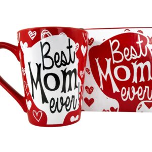 KINREX Best Mom Ever Mug – Valentines Day Gifts Mothers Day Gifts Coffee Cup for Women, Mother, Grandmother, Parent, Gift for Christmas, Birthday, Thanksgiving, Red, 12 oz. Novelty Tea Cups