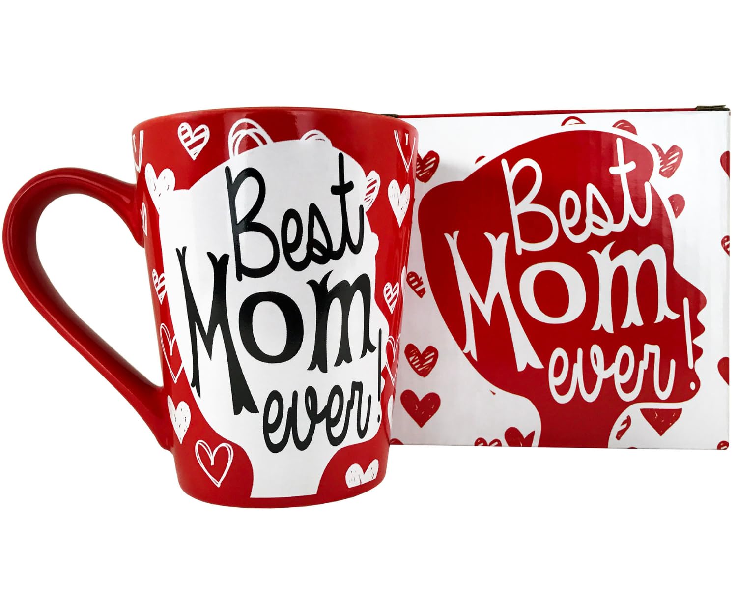 KINREX Best Mom Ever Mug – Valentines Day Gifts Mothers Day Gifts Coffee Cup for Women, Mother, Grandmother, Parent, Gift for Christmas, Birthday, Thanksgiving, Red, 12 oz. Novelty Tea Cups