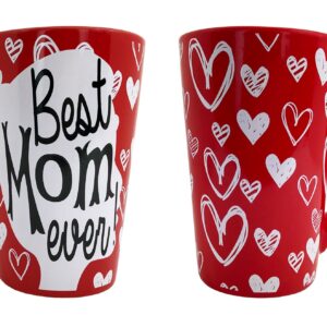 KINREX Best Mom Ever Mug – Valentines Day Gifts Mothers Day Gifts Coffee Cup for Women, Mother, Grandmother, Parent, Gift for Christmas, Birthday, Thanksgiving, Red, 12 oz. Novelty Tea Cups