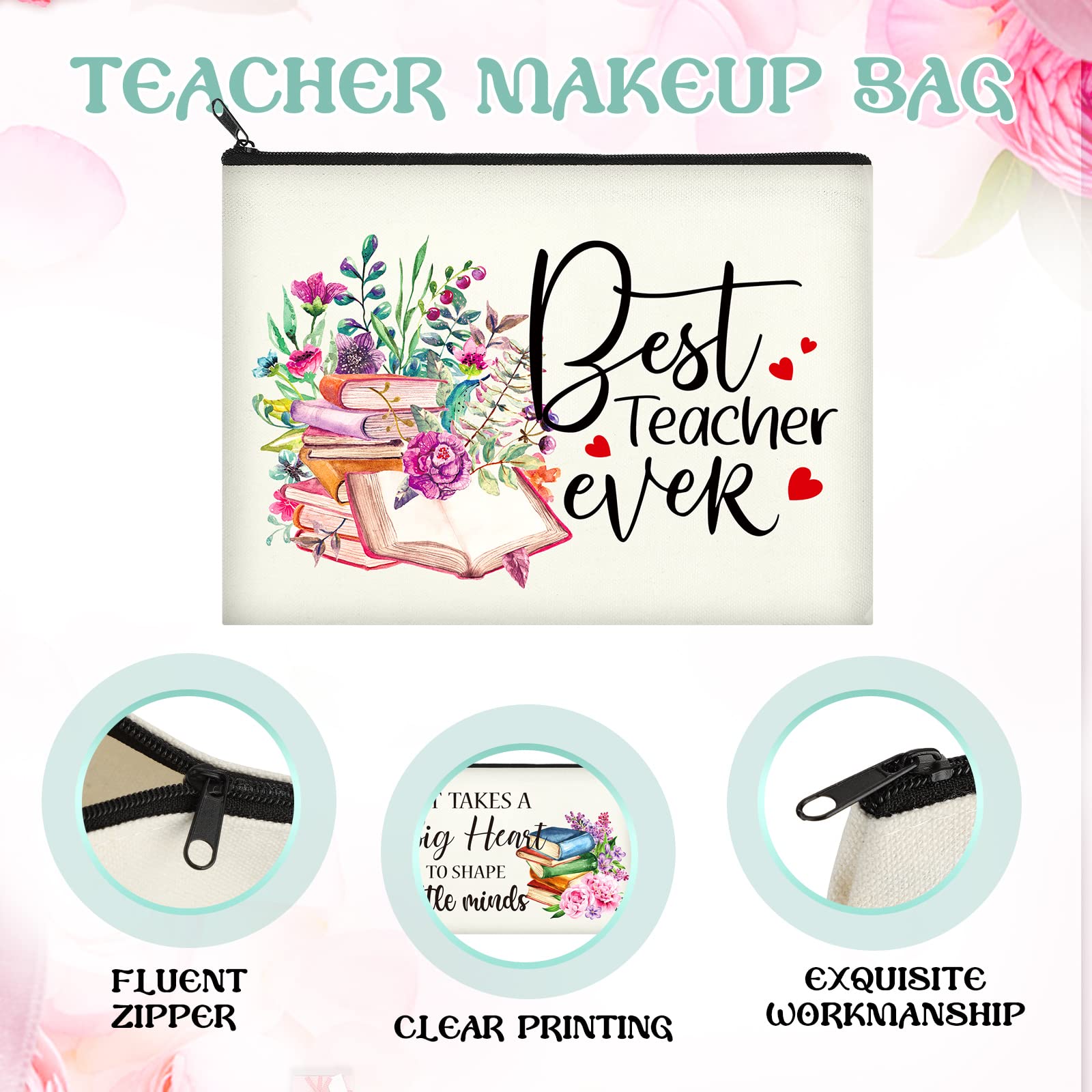 12 Pcs Teacher Appreciation Gifts Set Insulated Teacher Coffee Tumbler Wine Coffee Mug Makeup Bag Cosmetic Bag Teacher Keychains Thank You Teacher Gifts for Women Teachers (Rectangle Keychain)