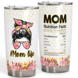dokazu mom life tumbler mom nutrition facts cup mom gifts for mother from daughters sons birthday gifts for mom travel mug funny gifts for women mama stainless steel 20oz