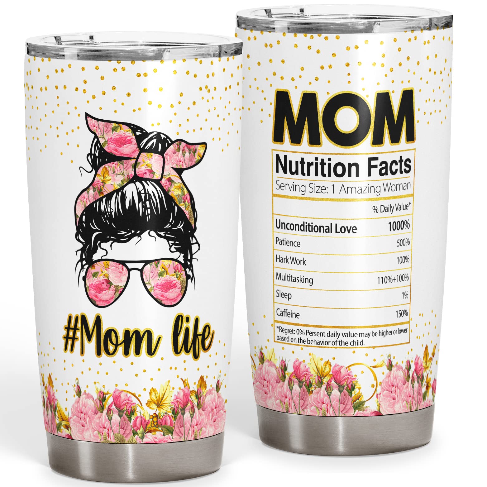 Dokazu Mom Life Tumbler Mom Nutrition Facts Cup Mom Gifts for Mother from Daughters Sons Birthday Gifts for Mom Travel Mug Funny Gifts for Women Mama Stainless Steel 20oz