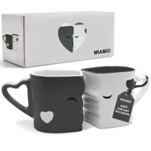 miamio - coffee mugs/kissing mugs bridal pair gift set for weddings/birthday/anniversary with gift box (gray)