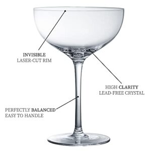 Champagne Coupe Glasses Set of 4 - Elegant Cocktail Coupe, Ideal for serving Martini, Gimlet and Manhattan - High Clarity Crystal Glassware - Excellent Addition to Your Home Bar - 10 oz