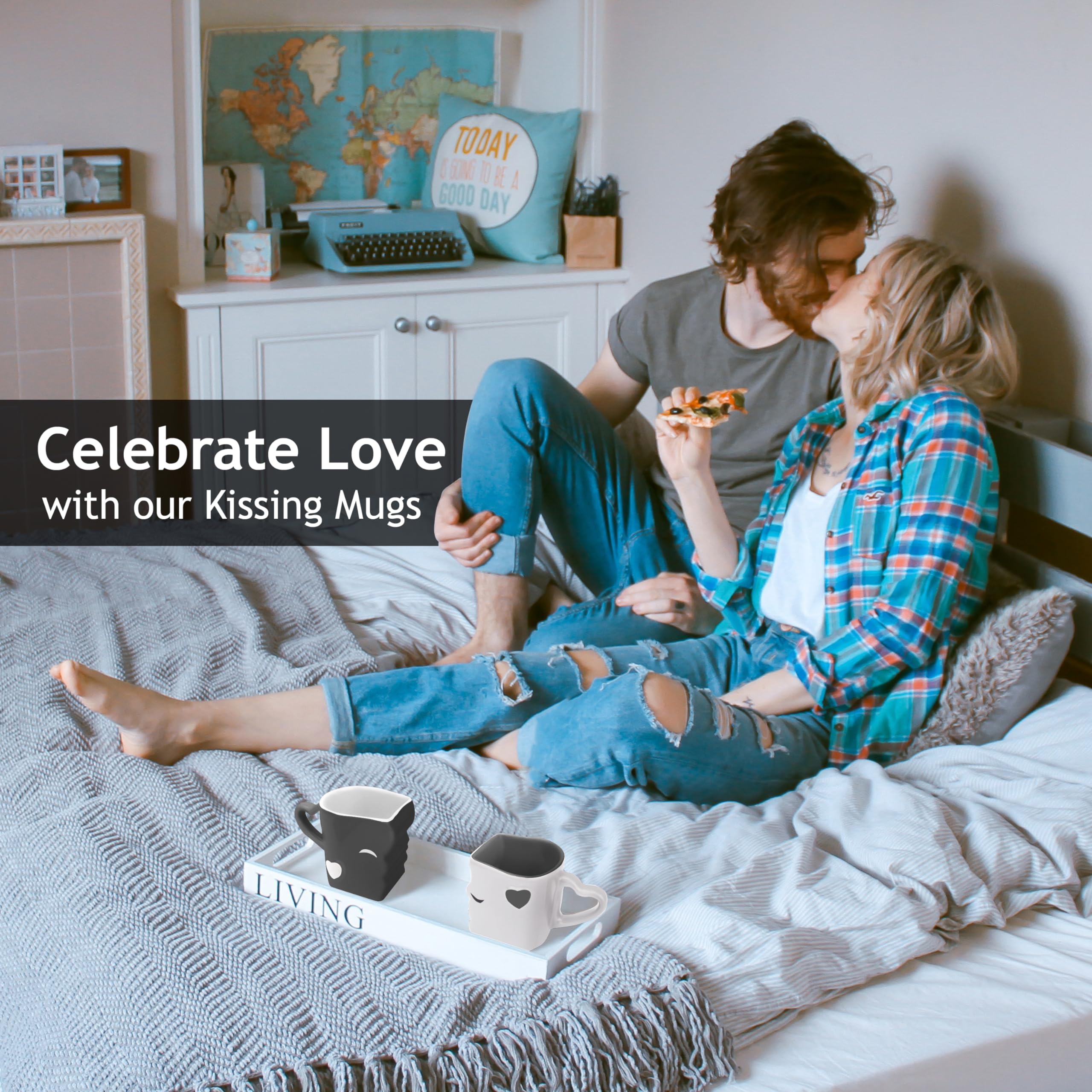 MIAMIO - Coffee Mugs/Kissing Mugs Bridal Pair Gift Set for Weddings/Birthday/Anniversary with Gift Box (Gray)