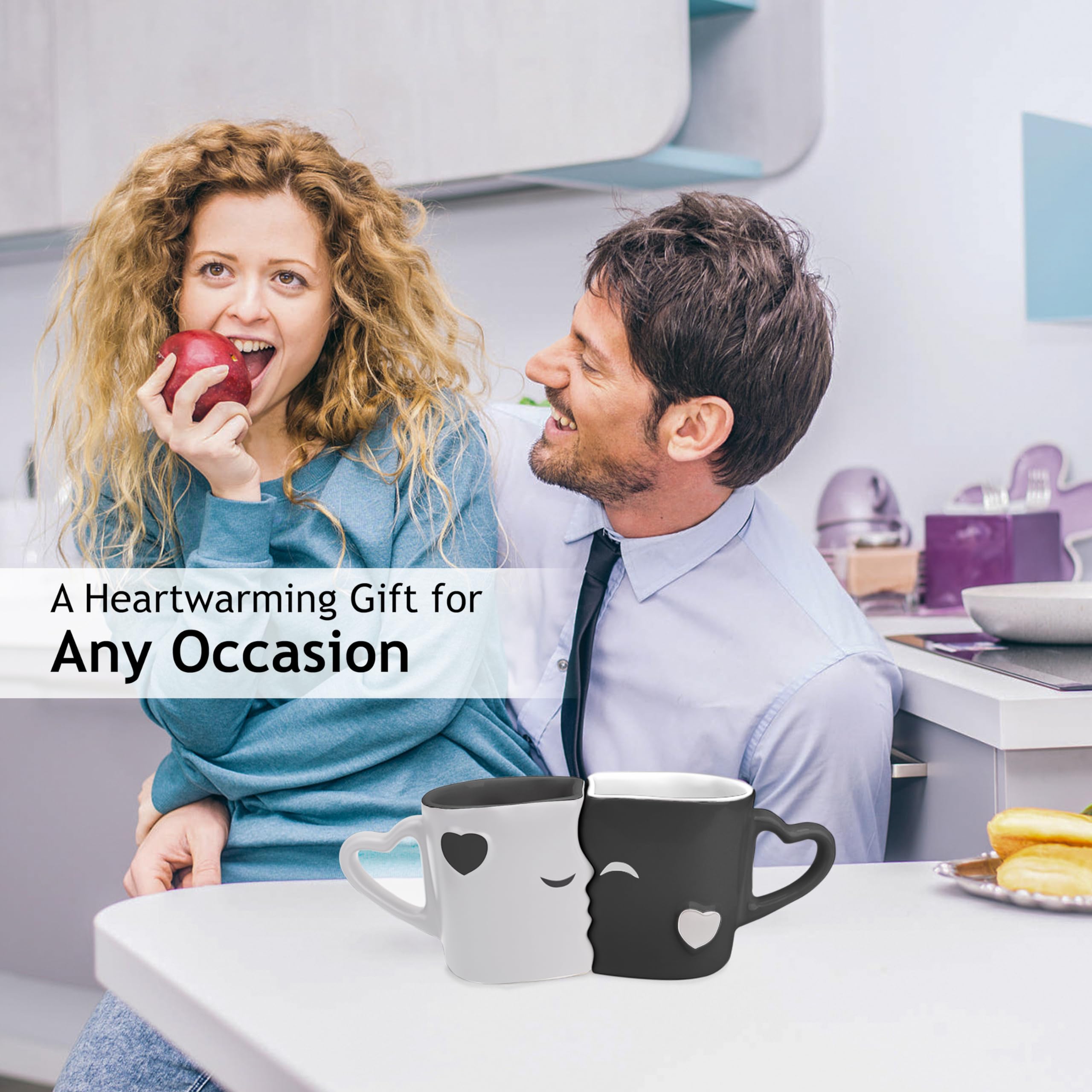 MIAMIO - Coffee Mugs/Kissing Mugs Bridal Pair Gift Set for Weddings/Birthday/Anniversary with Gift Box (Gray)