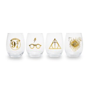 toynk harry potter icons stemless wine glasses, set of 4 | each holds 20 ounces