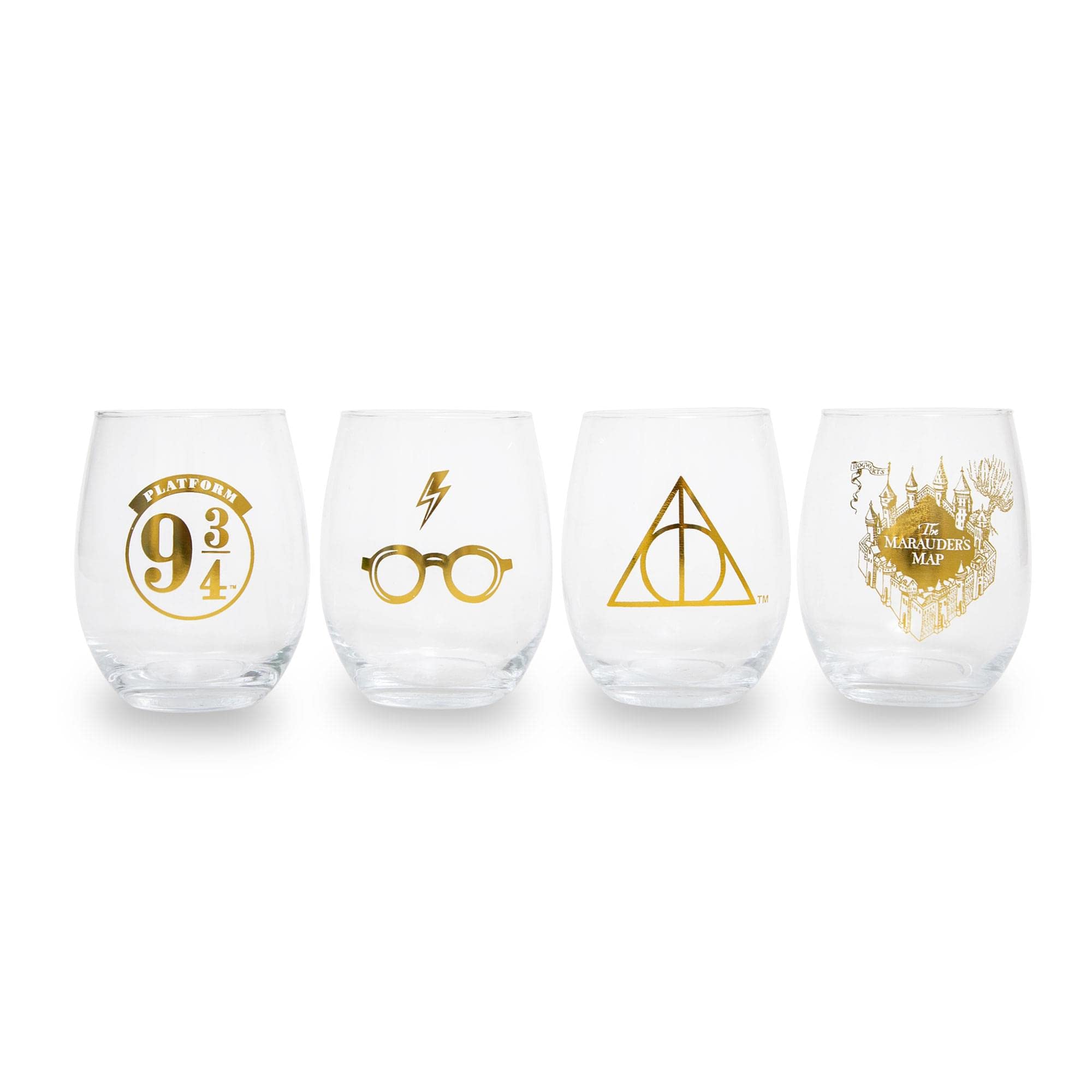 Toynk Harry Potter Icons Stemless Wine Glasses, Set Of 4 | Each Holds 20 Ounces