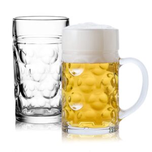 glass beer stein mugs jumbo mugs,german glass beer mugs with handle 1.2liter,big freezable glass mugs 40oz,extra large german beer glasses,beer stein super mug mass mugs bpa free,dishwasher safe 2pack