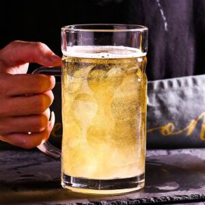 Glass Beer Stein Mugs Jumbo Mugs,German Glass Beer Mugs With Handle 1.2Liter,Big Freezable Glass Mugs 40oz,Extra Large German Beer Glasses,Beer Stein Super Mug Mass Mugs BPA Free,Dishwasher Safe 2Pack