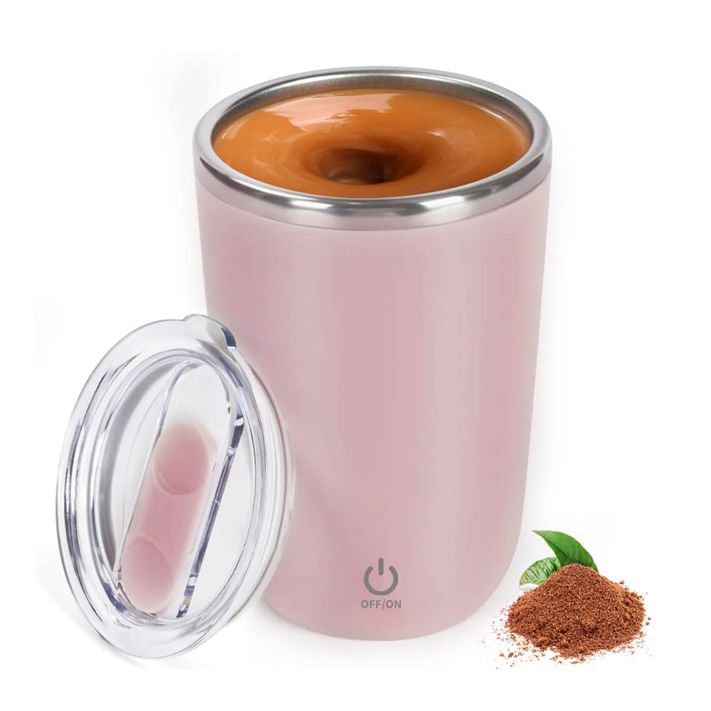 Ckedes Self Stirring Mug Auto Magnetic Stainless Steel Coffee Mug Electric Mixing Mug Home Office Travel Stirring Cup Suitable for Coffee/Milk/Hot Chocolate Pink