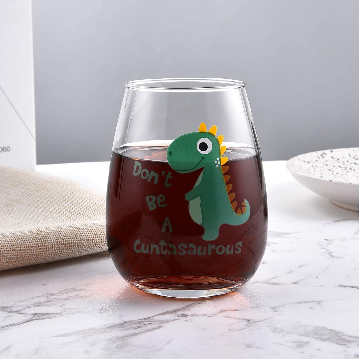 Funny Wine Glasses - Don't be A Cuntasaurous Wine Glass - 15 oz Novelty Wine Glass Wine glasses with Sayings Novelty Gift Funny Dinosaur Gifts for Christmas Thanksgiving Festival Friends Gift Present