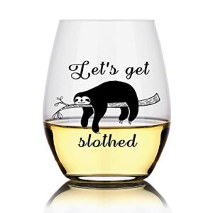 perfectinsoy funny sloth stemless wine glass, cute funny sloth gifts for women, christmas gifts, happy valentine gift, for boy friend, girl friend, her his birthday anniversar