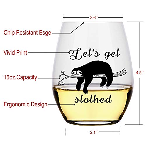 Perfectinsoy Funny sloth Stemless Wine Glass, Cute Funny Sloth Gifts for Women, Christmas Gifts, Happy Valentine Gift, for Boy Friend, Girl Friend, Her His Birthday Anniversar