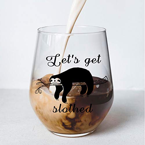 Perfectinsoy Funny sloth Stemless Wine Glass, Cute Funny Sloth Gifts for Women, Christmas Gifts, Happy Valentine Gift, for Boy Friend, Girl Friend, Her His Birthday Anniversar