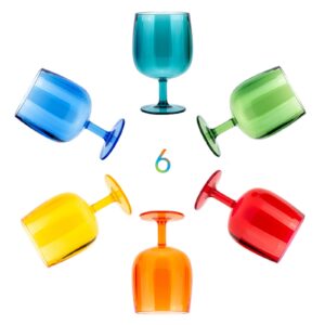 koxin-karlu classic stackable 12 ounce plastic stem wine glasses acrylic glasses, set of 6 multicolor