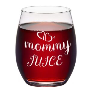 gtmileo mother's day gift - funny mommy juice wine glass 15oz, mom stemless wine glass gift for mama, mommy, new mom, wife, unique gift idea for mother's day mom's birthday christmas from kids husband