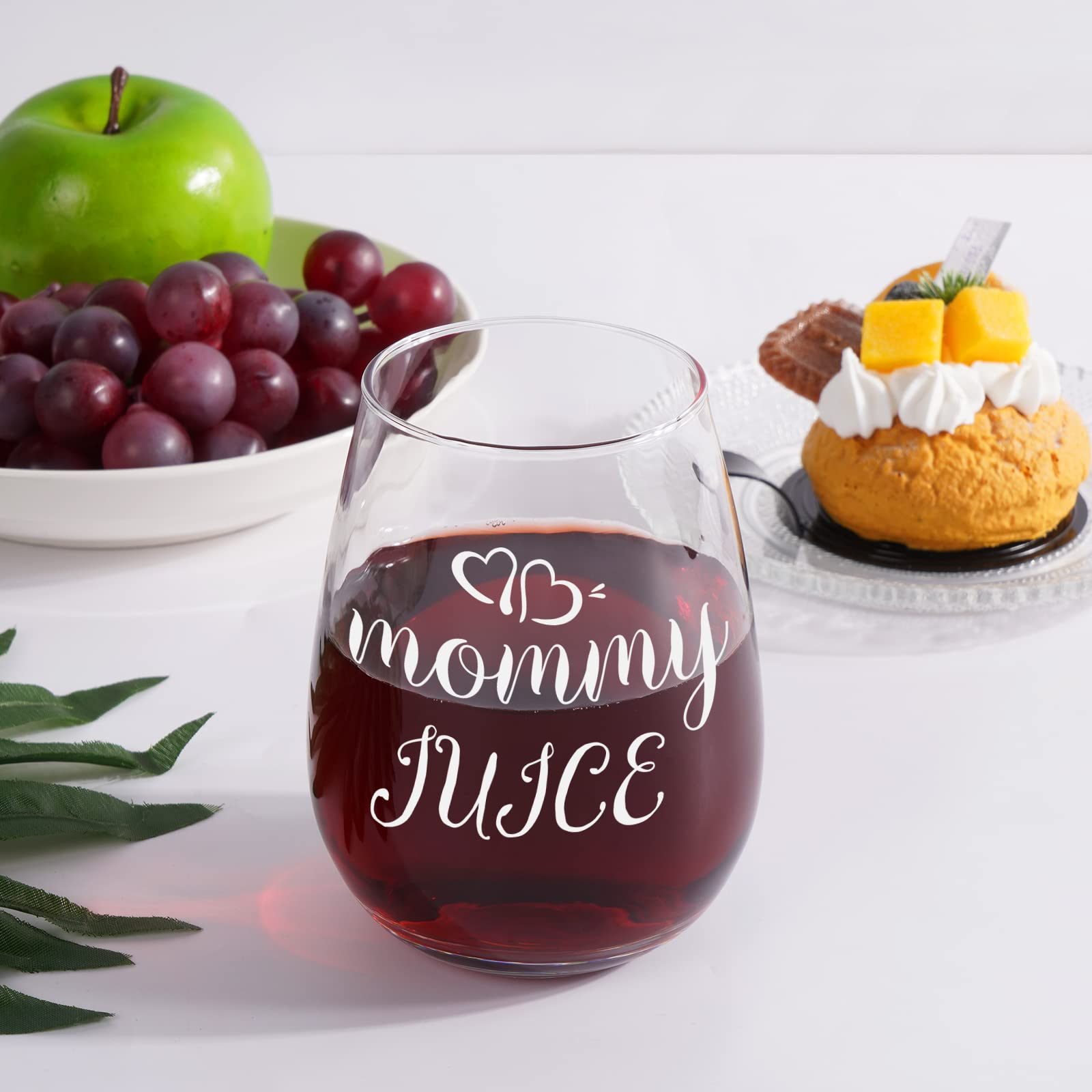 Gtmileo Mother's Day Gift - Funny Mommy Juice Wine Glass 15Oz, Mom Stemless Wine Glass Gift for Mama, Mommy, New Mom, Wife, Unique Gift Idea for Mother's Day Mom's Birthday Christmas from Kids Husband