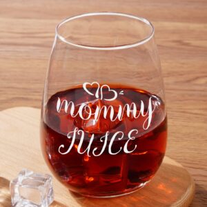 Gtmileo Mother's Day Gift - Funny Mommy Juice Wine Glass 15Oz, Mom Stemless Wine Glass Gift for Mama, Mommy, New Mom, Wife, Unique Gift Idea for Mother's Day Mom's Birthday Christmas from Kids Husband