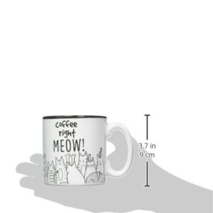 BnB Cat Lovers Mug Coffee Right Meow Funny Message Novelty Ceramic Cup for Java, Hot Tea or Hot Chocolate 13 oz 3.75 in H x 5 in W x 3.5 in D, Black and White with Feline Animated drawings, One in box