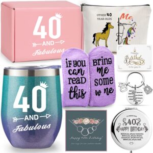 40th birthday gifts women, 7 pcs 40 & fabulous birthday gifts ideas for mom, wife, besties, sister, boss, daughter, girl friend, coworker, her or teacher