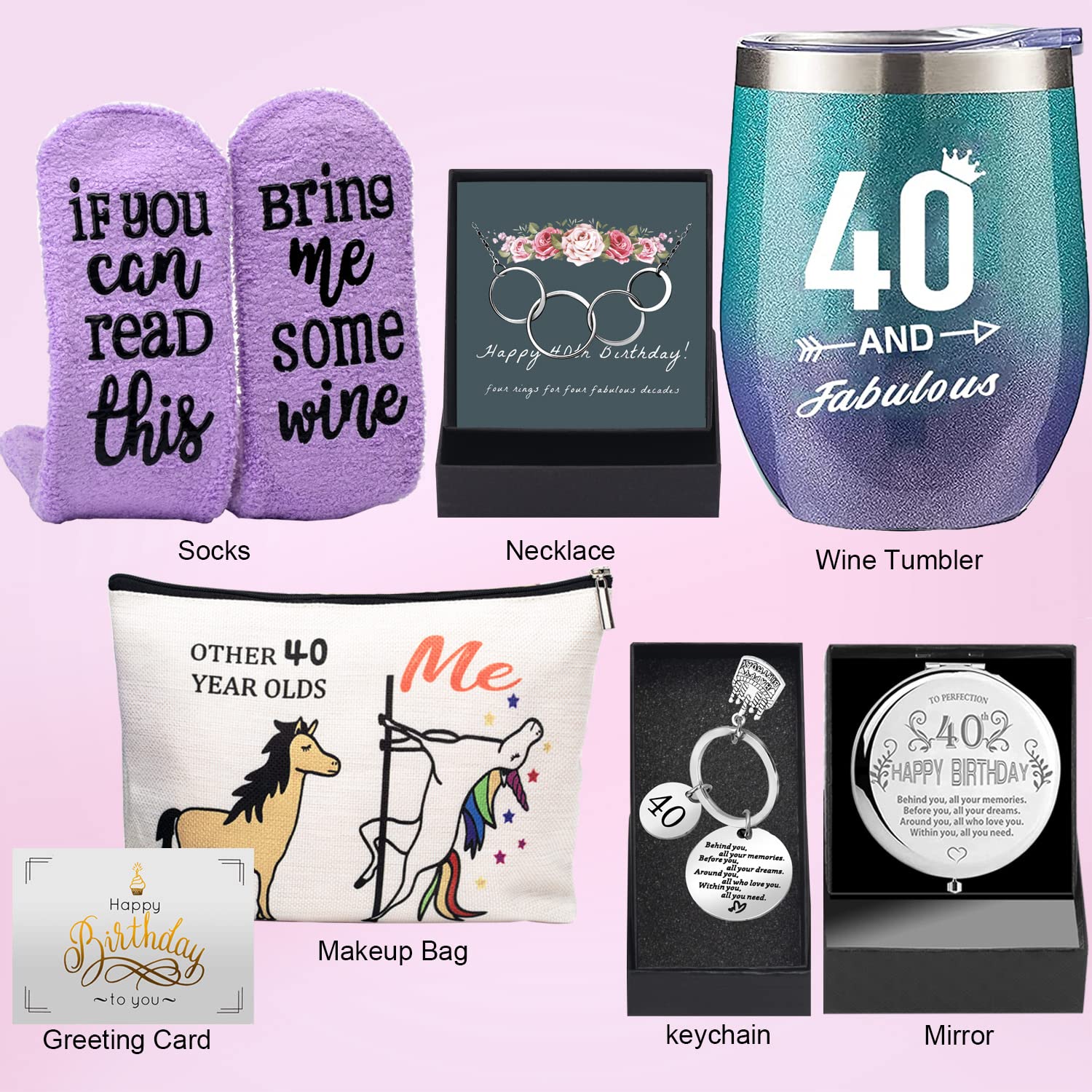 40th Birthday Gifts Women, 7 Pcs 40 & Fabulous Birthday Gifts Ideas for Mom, Wife, Besties, Sister, Boss, Daughter, Girl friend, Coworker, Her Or Teacher