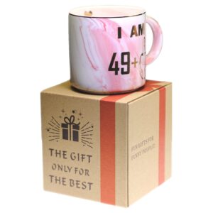 50th birthday gifts for women, funny turning 50 birthday gift ideas for women, wife, mom, daughter, sister, her, aunt, best friends, coworkers - pink marble mug, 13.5oz coffee cup
