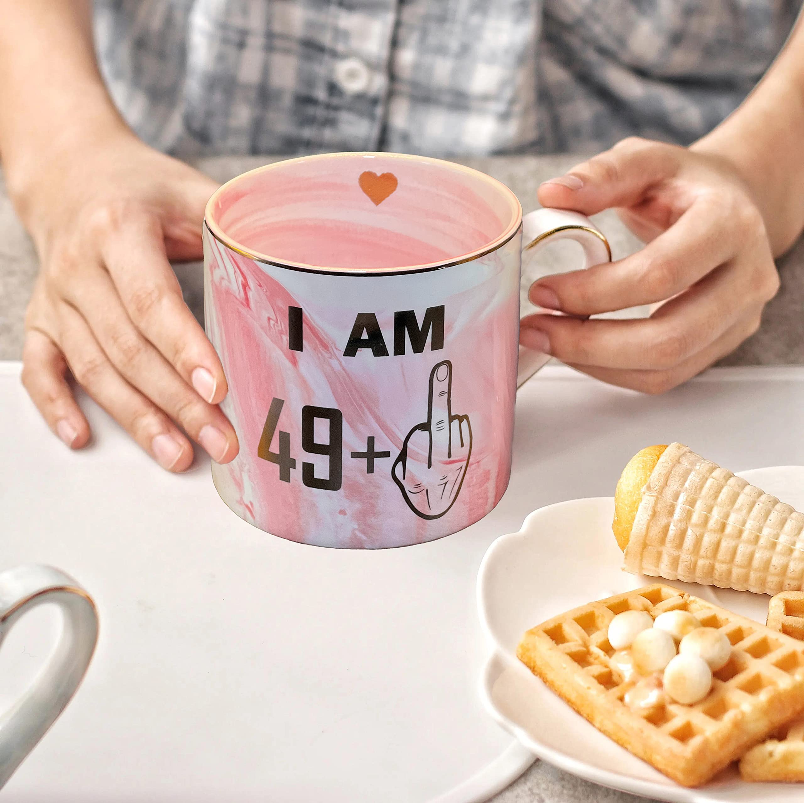 50th Birthday Gifts for Women, Funny Turning 50 Birthday Gift Ideas for Women, Wife, Mom, Daughter, Sister, Her, Aunt, Best Friends, Coworkers - Pink Marble Mug, 13.5oz Coffee Cup