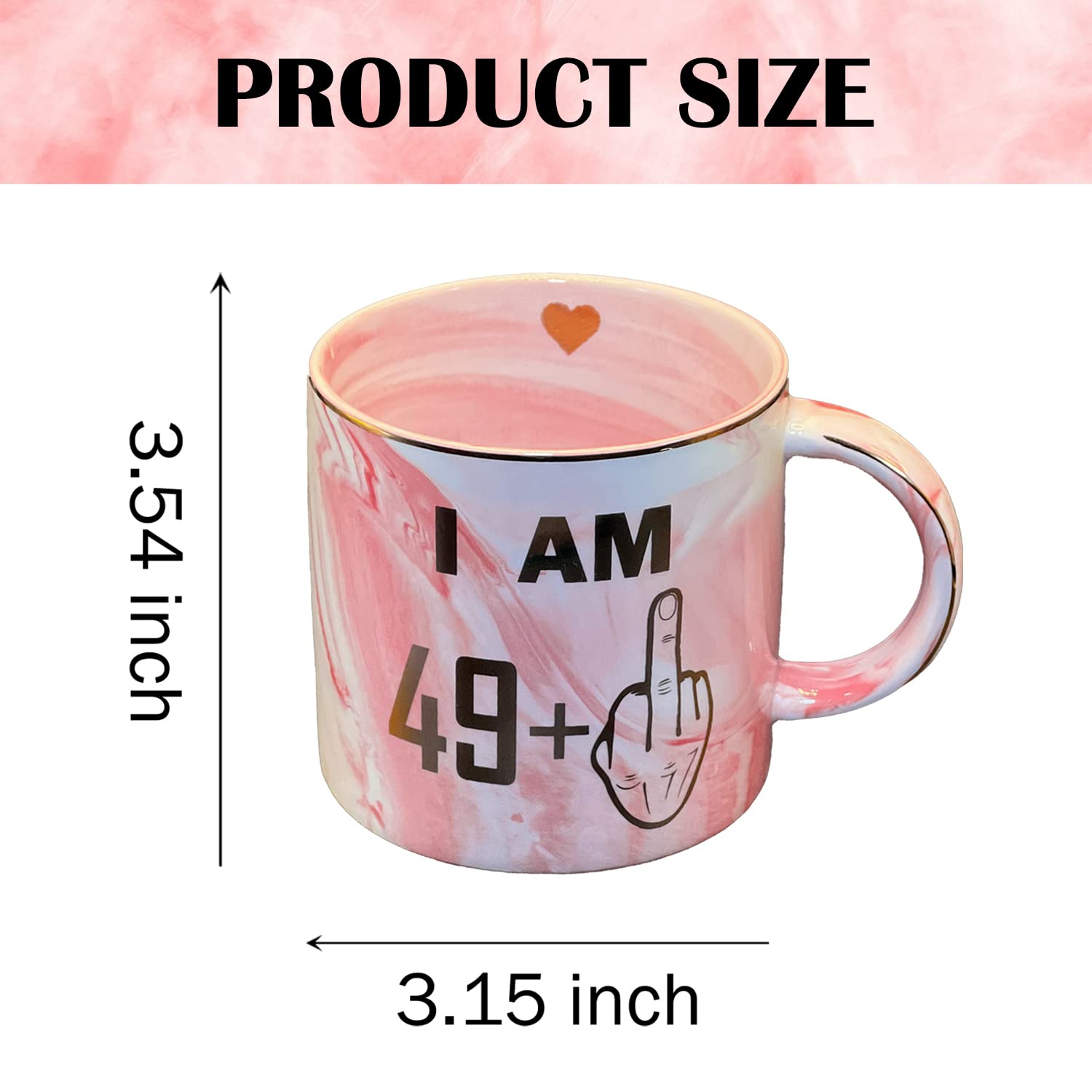 50th Birthday Gifts for Women, Funny Turning 50 Birthday Gift Ideas for Women, Wife, Mom, Daughter, Sister, Her, Aunt, Best Friends, Coworkers - Pink Marble Mug, 13.5oz Coffee Cup