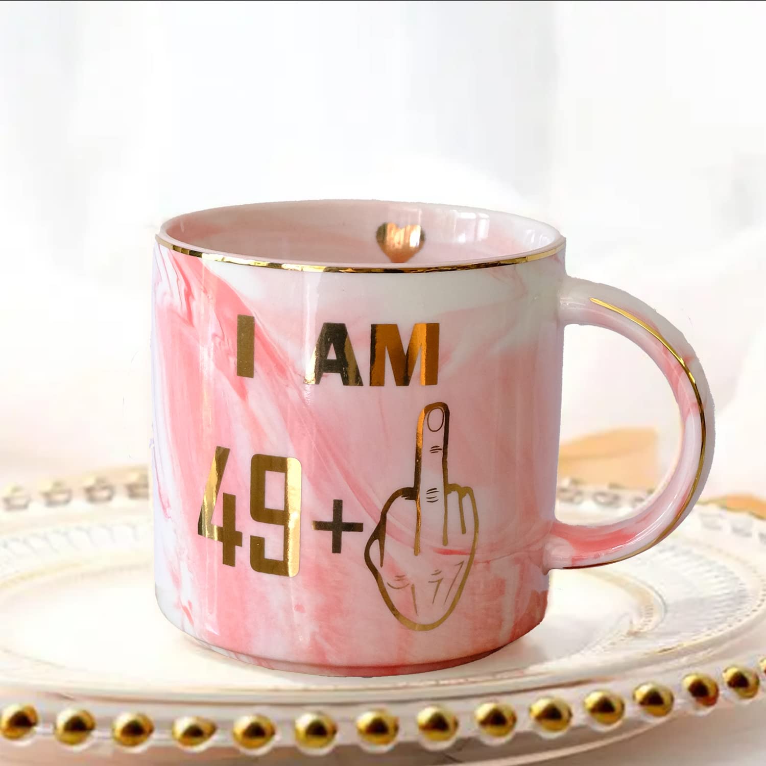 50th Birthday Gifts for Women, Funny Turning 50 Birthday Gift Ideas for Women, Wife, Mom, Daughter, Sister, Her, Aunt, Best Friends, Coworkers - Pink Marble Mug, 13.5oz Coffee Cup