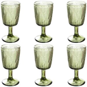 taganov green drinking glasses set of 6 embossed wine goblets vintage colored glassware 11 oz pretty stemmed cup for wedding party bar