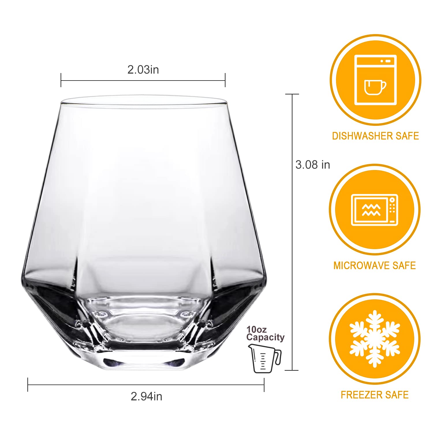 Ufrount Diamond Wine Glasses,Stemless Red Wine Glass Cups Set of 12,Geometric Clear 10 OZ Glassware White Wine Glass Tumblers for Cocktail,Bourbon,Whiskey,Birthday,Party