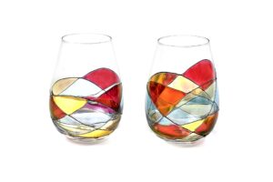 antoni barcelona stemless wine glasses 21oz hand painted mouth blown sagrada familia gaudi style unique gifts ideas authentic sold since 2016 set 2 original stainned crystal art lovers