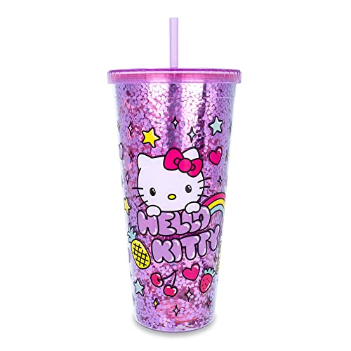 Silver Buffalo Sanrio Hello Kitty Rainbow Confetti Carnival Cup with Lid and Straw | 32 Ounces