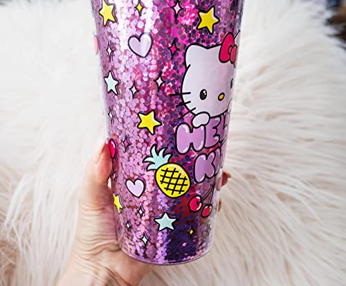 Silver Buffalo Sanrio Hello Kitty Rainbow Confetti Carnival Cup with Lid and Straw | 32 Ounces