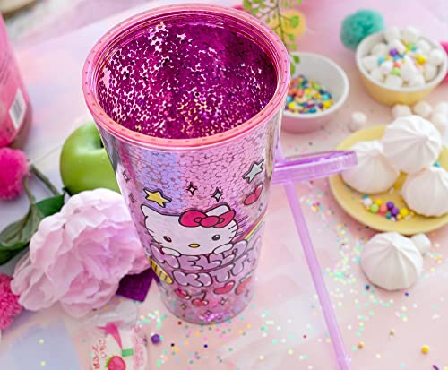 Silver Buffalo Sanrio Hello Kitty Rainbow Confetti Carnival Cup with Lid and Straw | 32 Ounces