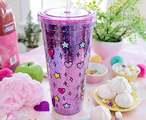 Silver Buffalo Sanrio Hello Kitty Rainbow Confetti Carnival Cup with Lid and Straw | 32 Ounces