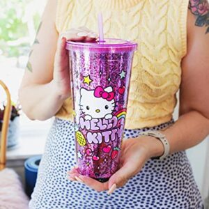 Silver Buffalo Sanrio Hello Kitty Rainbow Confetti Carnival Cup with Lid and Straw | 32 Ounces