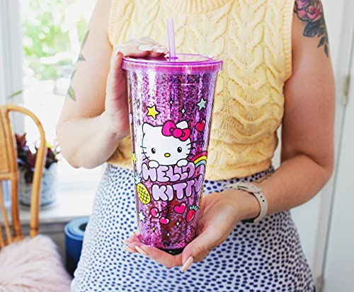 Silver Buffalo Sanrio Hello Kitty Rainbow Confetti Carnival Cup with Lid and Straw | 32 Ounces