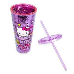 Silver Buffalo Sanrio Hello Kitty Rainbow Confetti Carnival Cup with Lid and Straw | 32 Ounces