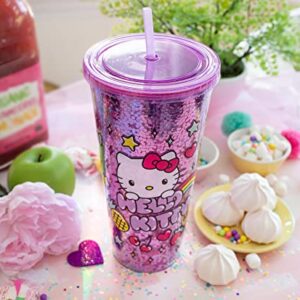 Silver Buffalo Sanrio Hello Kitty Rainbow Confetti Carnival Cup with Lid and Straw | 32 Ounces