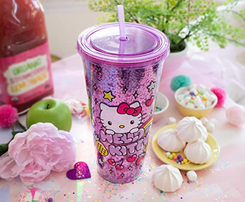 Silver Buffalo Sanrio Hello Kitty Rainbow Confetti Carnival Cup with Lid and Straw | 32 Ounces