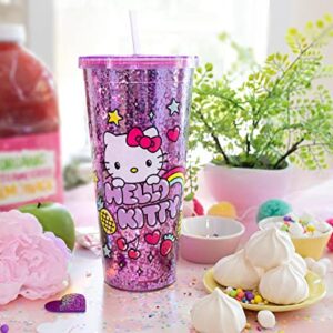 Silver Buffalo Sanrio Hello Kitty Rainbow Confetti Carnival Cup with Lid and Straw | 32 Ounces