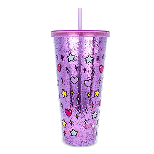 Silver Buffalo Sanrio Hello Kitty Rainbow Confetti Carnival Cup with Lid and Straw | 32 Ounces