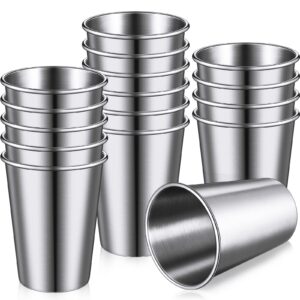 baderke 16 pack stainless steel cups for kids and adult pint cup tumbler metal cups stackable cup shatterproof metal drinking glasses for travel outdoor camping (12 oz/ 350 ml)