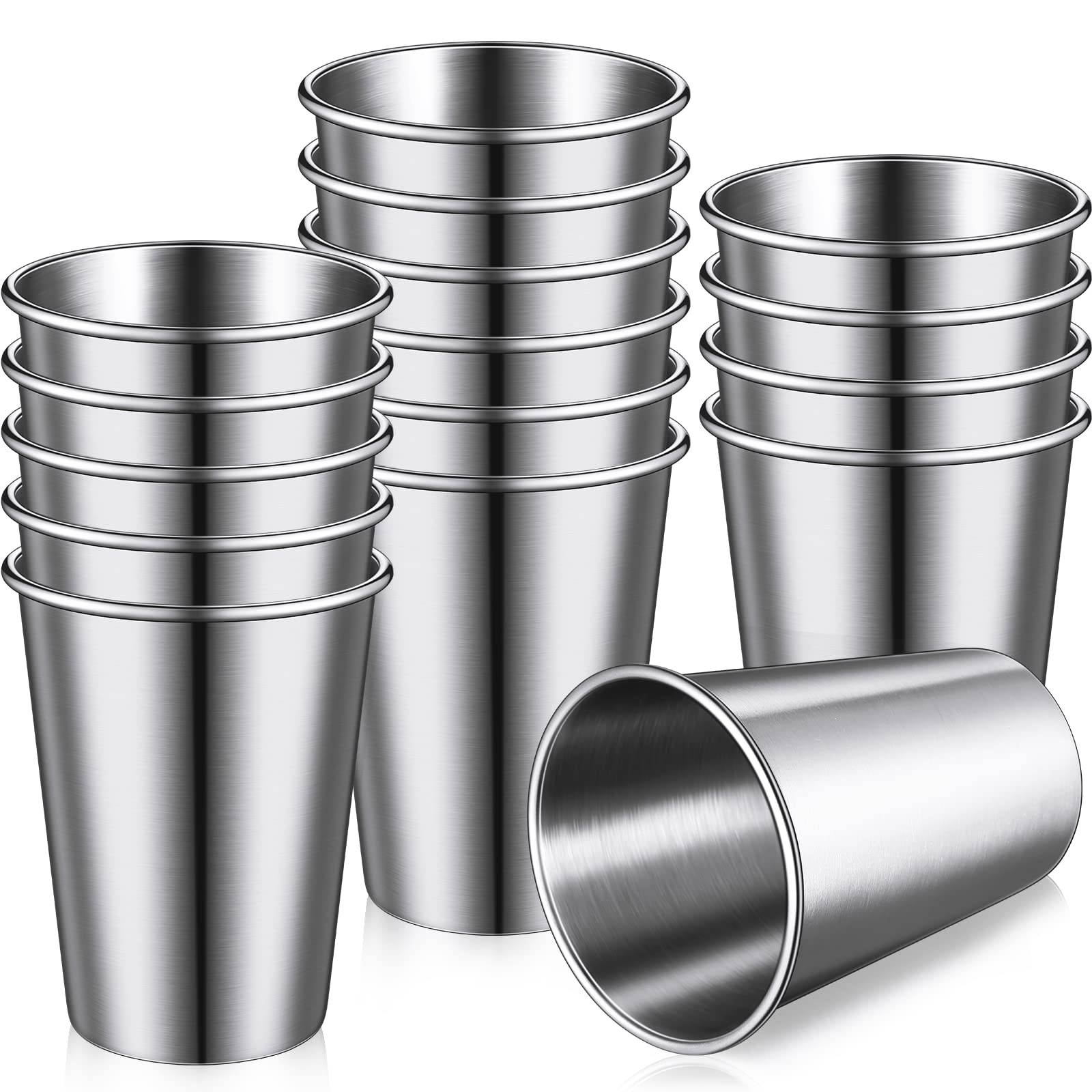 Baderke 16 Pack Stainless Steel Cups for Kids and Adult Pint Cup Tumbler Metal Cups Stackable Cup Shatterproof Metal Drinking Glasses for Travel Outdoor Camping (12 oz/ 350 ml)